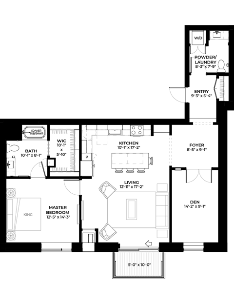 Elm floor plan with 1 bedroom and 2 bathrooms at The Rowan luxury residences in Eagan MN 55122