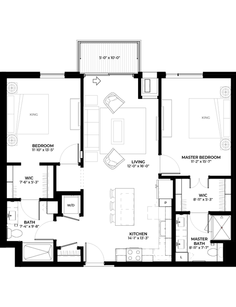 Juniper floor plan with 2 bedrooms and 2 bathrooms at The Rowan luxury residences in Eagan MN 55122