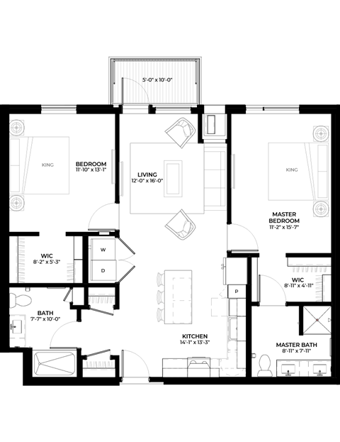 Pine floor plan with 2 bedrooms and 2 bathrooms at The Rowan luxury residences in Eagan MN 55122