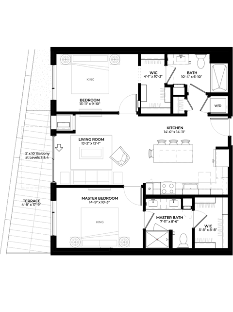 Spruce floor plan with 2 bedrooms and 2 bathrooms at The Rowan luxury residences in Eagan MN 55122