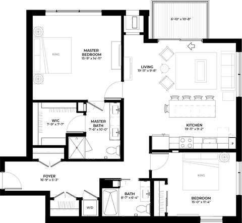 Fraser floor plan with 2 bedrooms and 2 bathrooms at The Rowan luxury residences in Eagan MN 55122