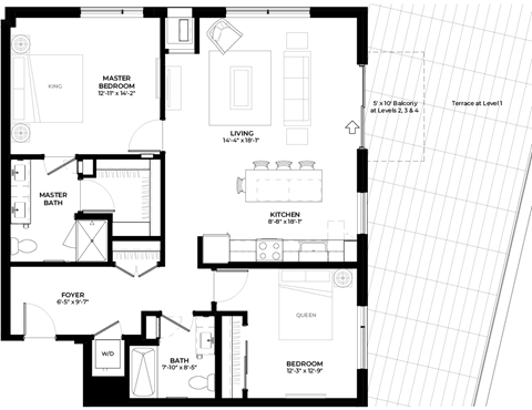 Bristlecone floor plan with 2 bedrooms and 2 bathrooms at The Rowan luxury residences in Eagan MN 55122