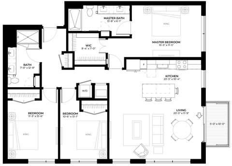 Redwood floor plan with 3 bedrooms and 2 bathrooms at The Rowan luxury residences in Eagan MN 55122