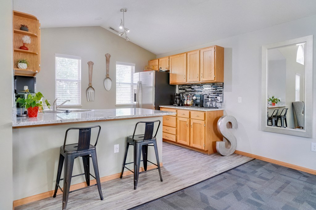 Full sized shared kitchen in the clubhouse at Skyline View