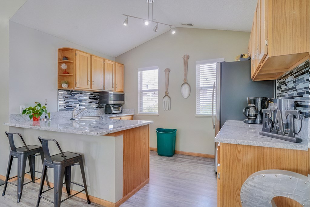 Full sized shared kitchen in the clubhouse at Skyline View
