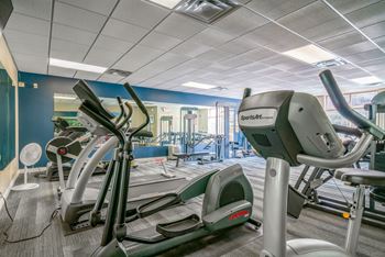 Modern fitness equipment and free weights available at Southwind Villas