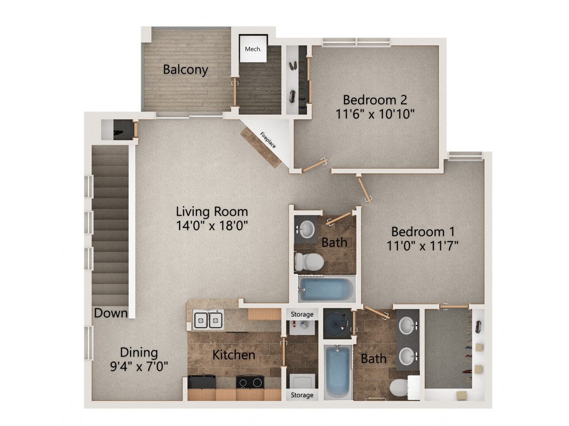 Blue Jay two bedroom two bathroom floorplan at Stone Creek Villas