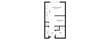 a 2D floorplan of the studio August at The Conrad in Omaha, NE 68105