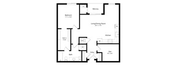 a 2D floorplan of the 1-bedroom Bostwick with Den at The Conrad in Omaha, NE 68105