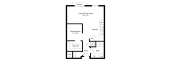 a 2D floorplan of the studio Bradford at The Conrad in Omaha, NE 68105