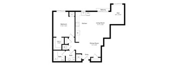 a 2D floorplan of the 1-bedroom Breckenridge with Den at The Conrad in Omaha, NE 68105