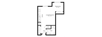 a 2D floorplan of the studio Cottonwood at The Conrad in Omaha, NE 68105
