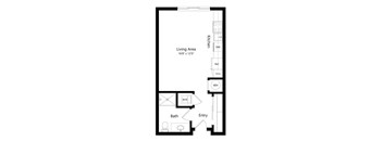 a 2D floorplan of the studio Evans at The Conrad in Omaha, NE 68105