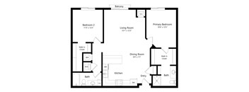 a 2D floorplan of the 2-bedroom Hamilton at The Conrad in Omaha, NE 68105