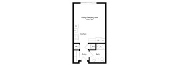 a 2D floorplan of the studio Logan without a privacy wall at The Conrad in Omaha, NE 68105