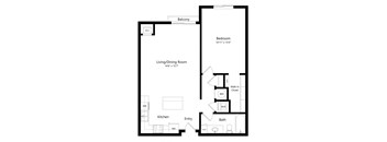 a 2D floorplan of the 1-bedroom Millard at The Conrad in Omaha, NE 68105