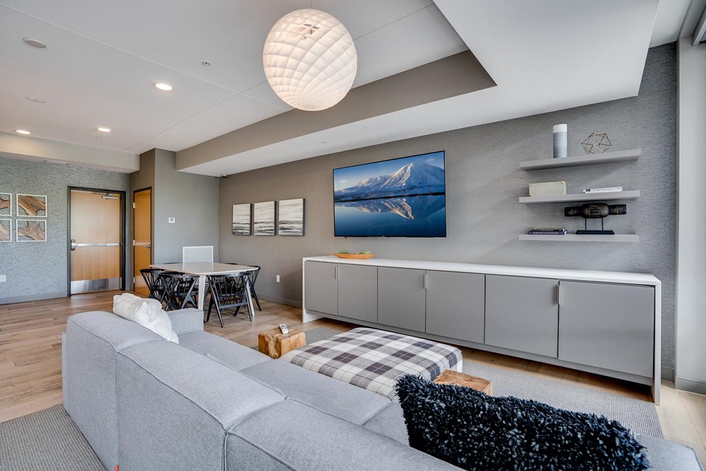 The Club Room features a big screen TV and a gourmet kitchen