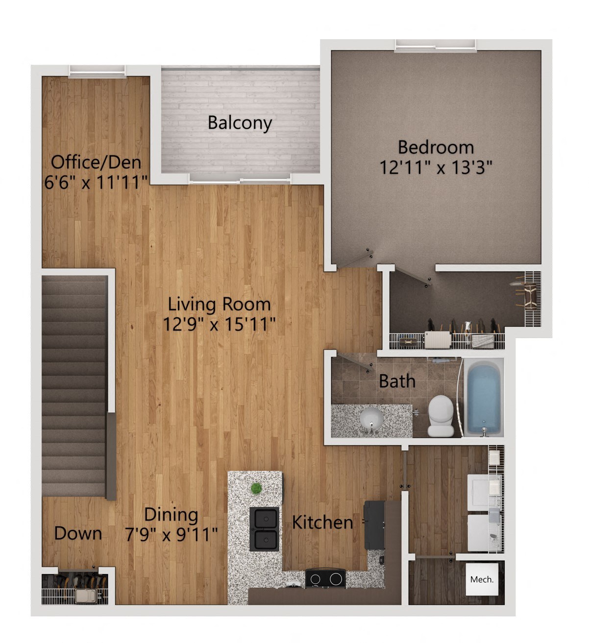 floor plan of a one bedroom apartment