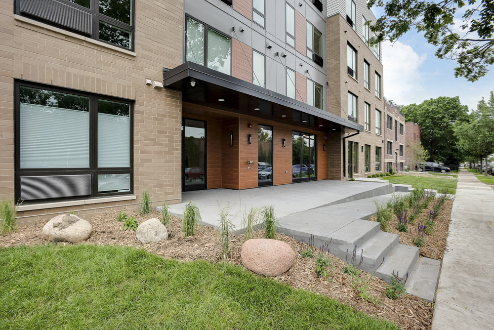 Entrance to The Central apartments near downtown Minneapolis MN 55408