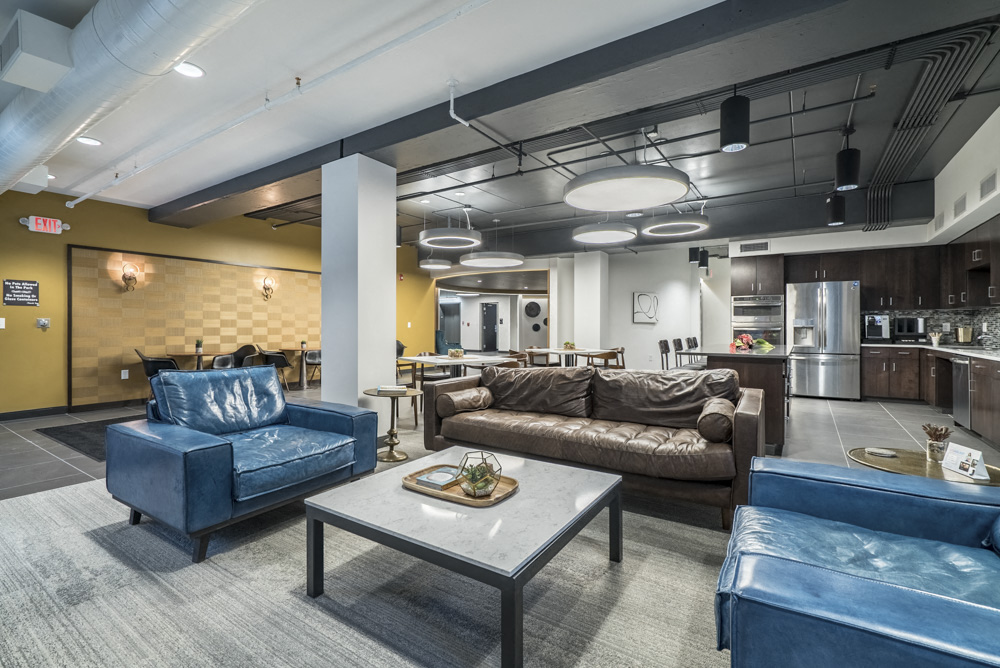 The Conrad apartments' clubhouse lounge-Blackstone District Omaha NE