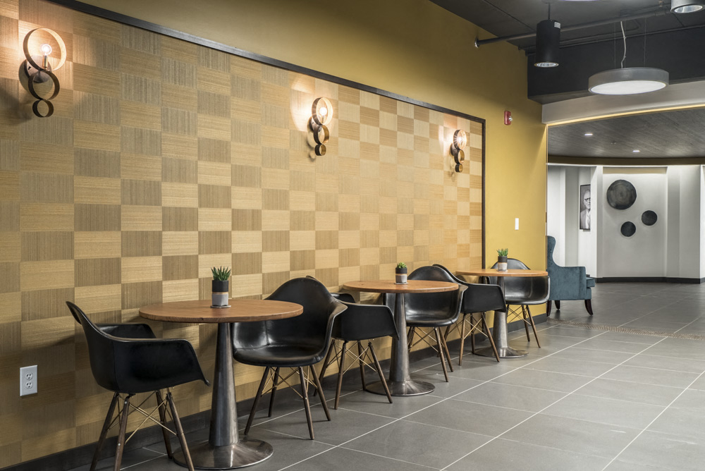 Clubhouse interior with study desks at The Conrad near UNMC in Omaha NE
