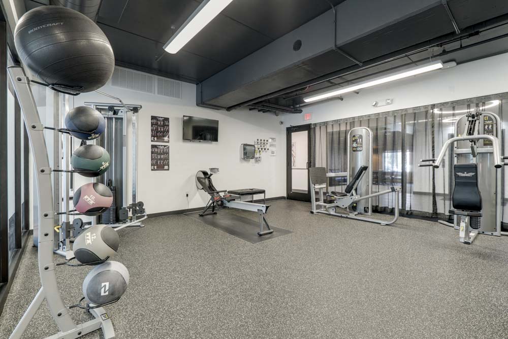 Large fitness center at The Conrad near UNMC in the Blackstone District Omaha NE 68105