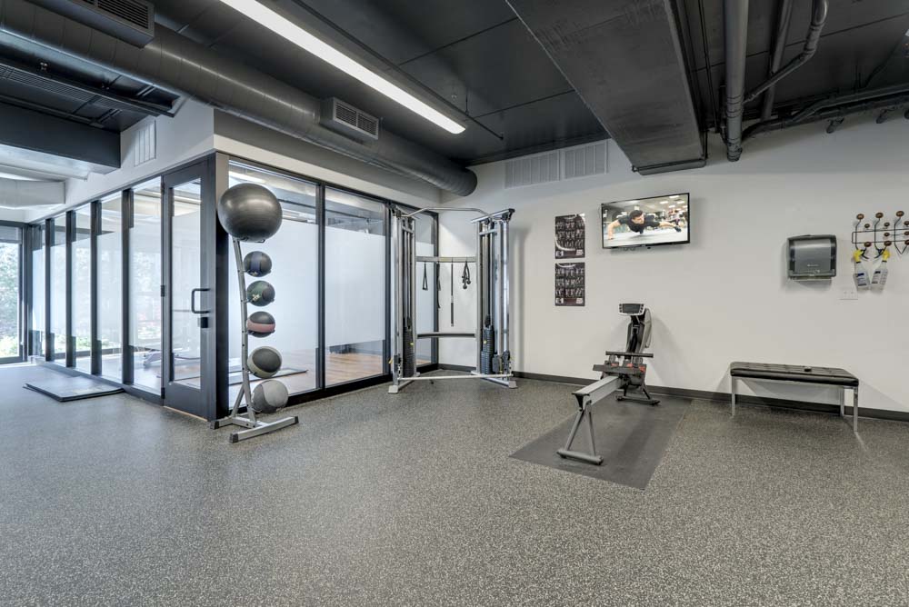 Large fitness center at The Conrad near UNMC in the Blackstone District Omaha NE 68105