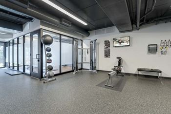 Large fitness center at The Conrad near UNMC in the Blackstone District Omaha NE 68105