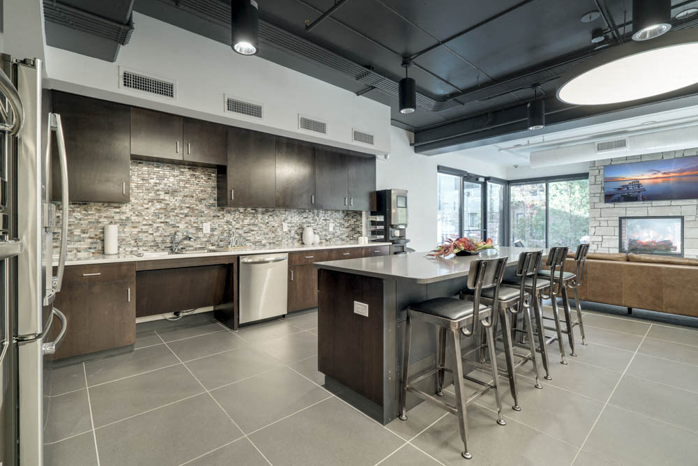 Clubhouse kitchen at The Conrad near UNMC in the Blackstone District Omaha NE 68105
