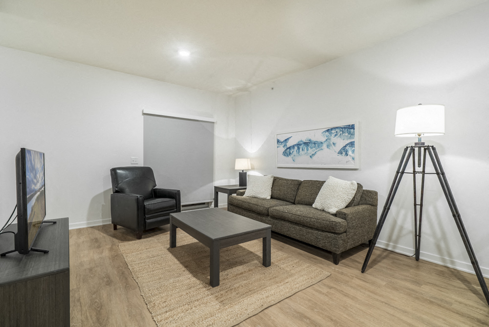 Studio apartment living room for rent at The Conrad near UNMC in Omaha NE