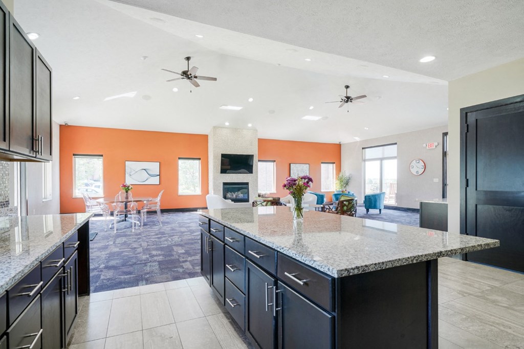 view of the flats at 84 clubhouse from the community kitchen