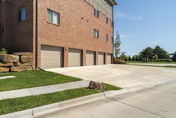 Attached garages at The Flats at 84 in southeast Lincoln NE 68516