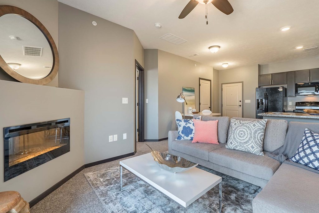 a living room with a couch and a coffee table