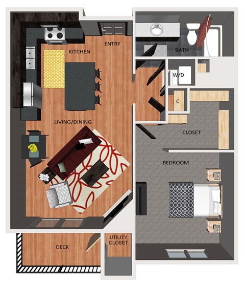 One bedroom apartment floor plan