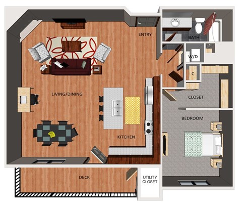One bedroom apartment floor plan