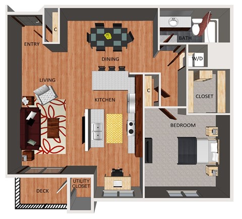 One bedroom apartment floor plan