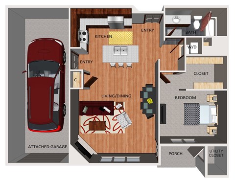 One bedroom apartment floor plan