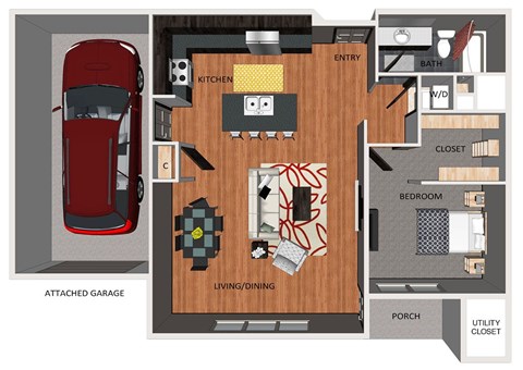 One bedroom apartment floor plan