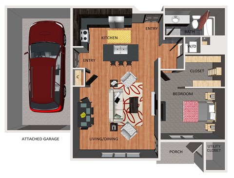 One bedroom apartment floor plan