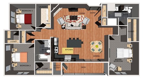 Three bedroom apartment floor plan