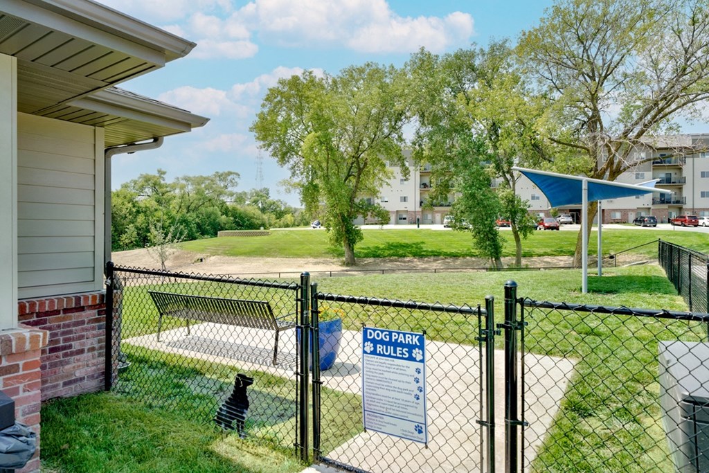 Fenced grass dog park at The Flats at Shadow Creek in Lincoln