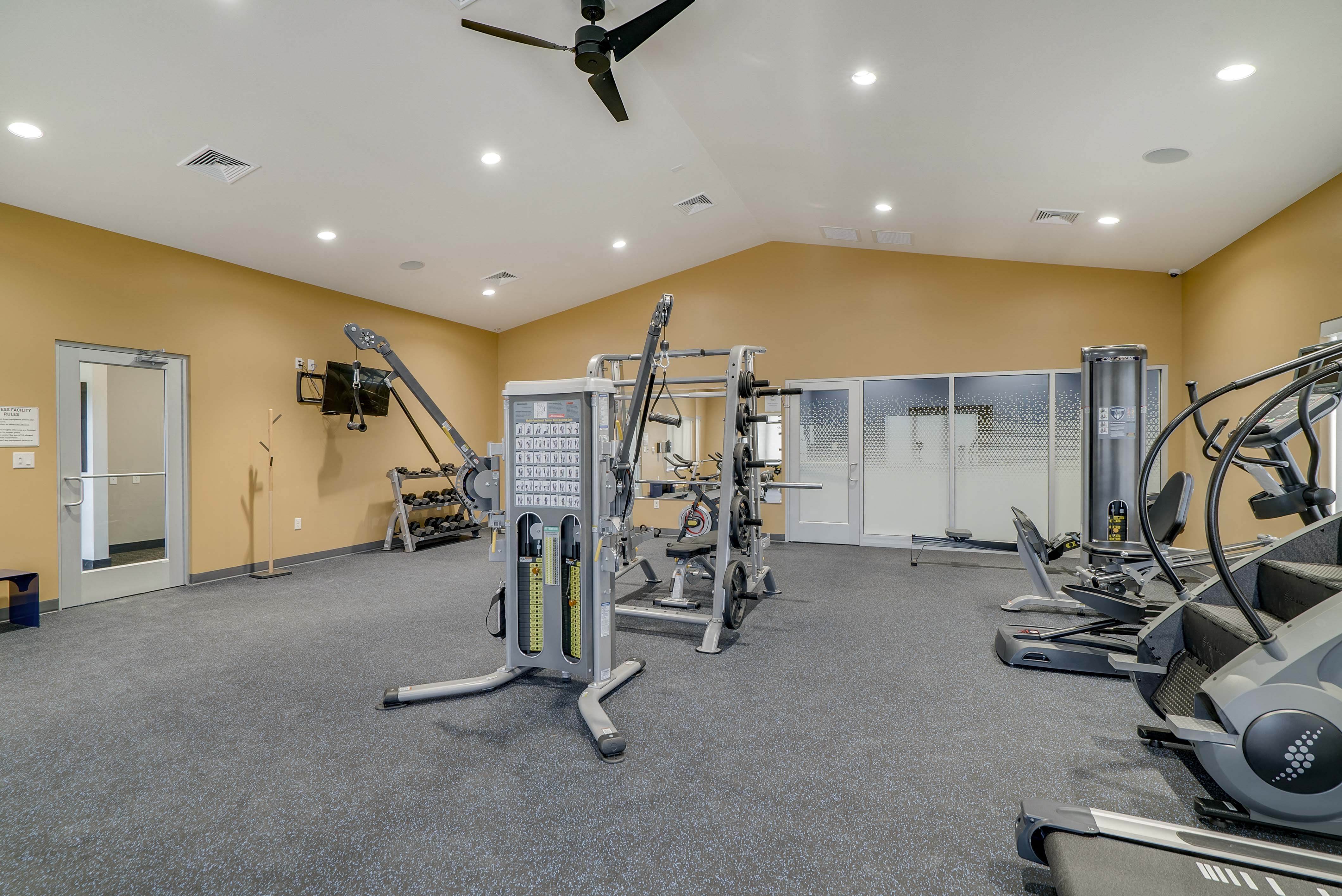 Spacious and modern gym and fitness center at The Flats at Shadow Creek new luxury apartments in east Lincoln NE 68520