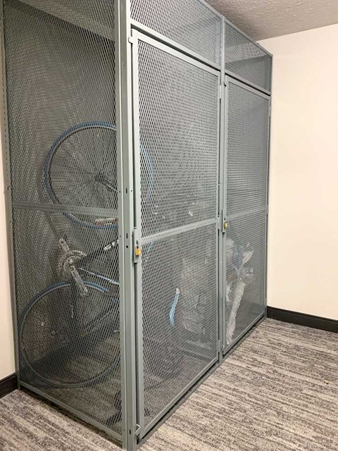 a metal mesh storage locker