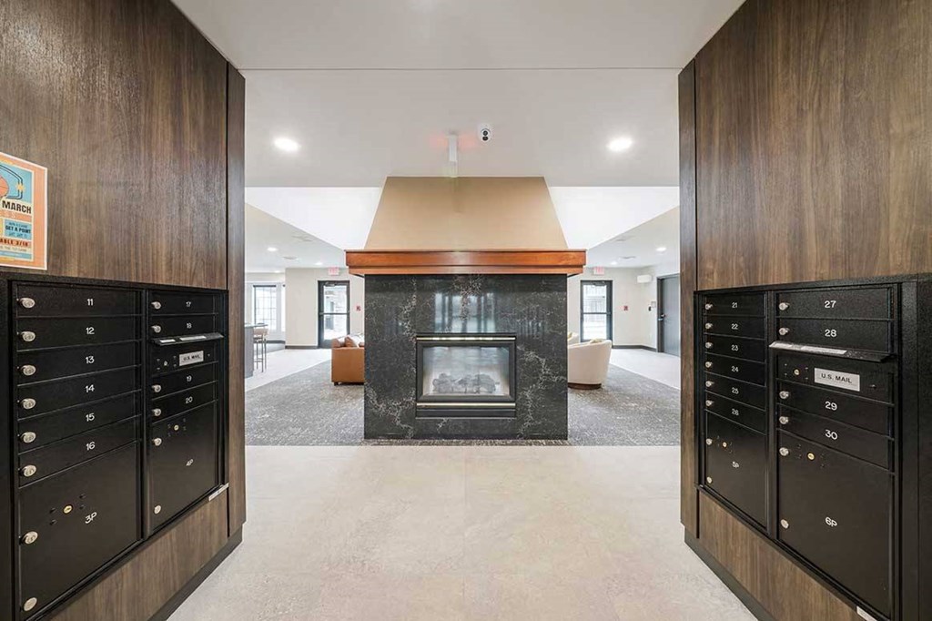 The clubhouse 2-way fireplace view from the mailboxes