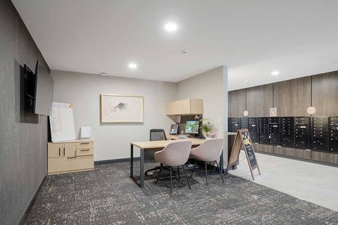 The front leasing office in the Knock Apartments clubhouse