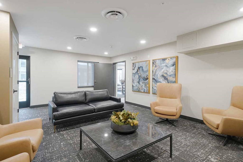 The reservable theater room at the Knock Apartments in Lincoln, NE