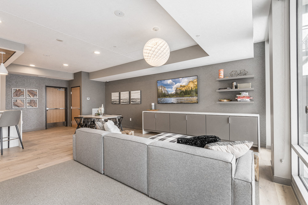 View of couch and table in The Preserve's amenity space
