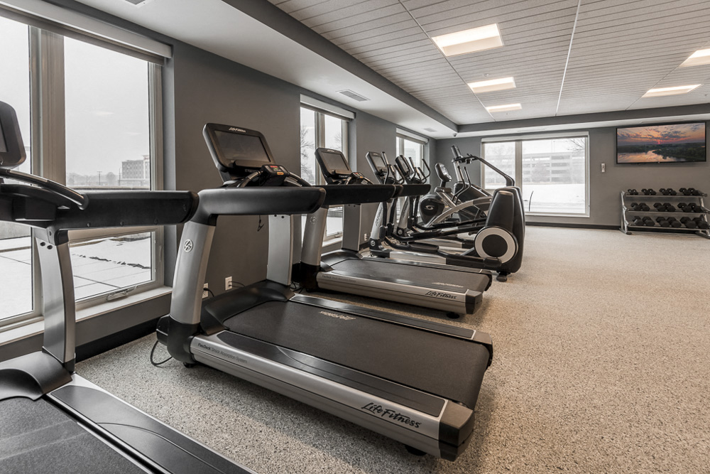 Line of treadmills at The Preserve's expansive fitness center