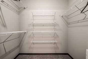 Empty shelves in a white room.