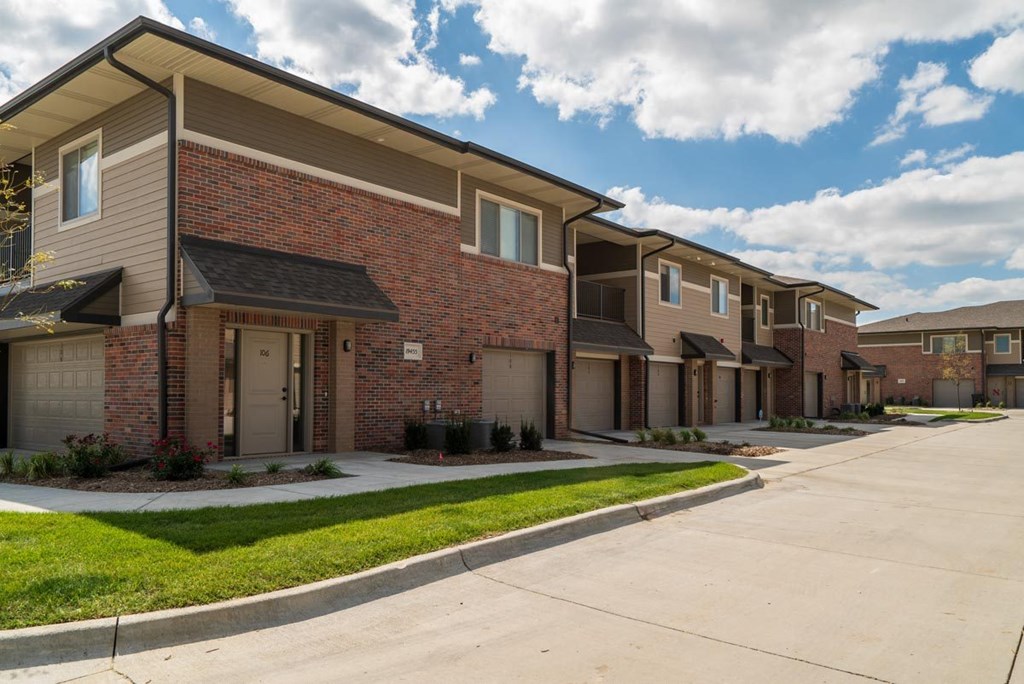 A row of villas with attached garages